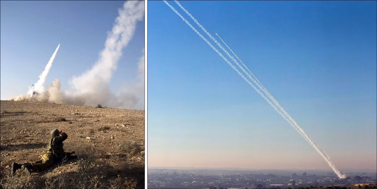 Hệ thống Iron Dome của quân đội Israel đang bắn tên lửa từ thành phố Beer Sheva để đánh chặn tên lửa được phóng gần Dải Gaza hôm 15/11. Hệ thống Iron Dome của quân đội Israel đang bắn tên lửa từ thành phố Beer Sheva để đánh chặn tên lửa được phóng gần Dải Gaza hôm 15/11.
