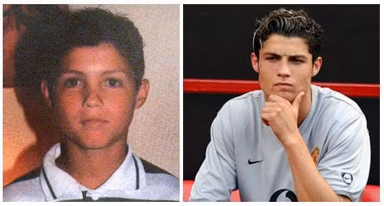 Đây là hình ảnh so sánh giữa CR7 khi trưởng thành và lúc còn nhỏ.