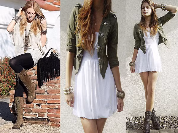 Những bạn gái nữ tính có thể dùng một đôi combat boots (bốt quân đội) để điểm thêm nét mạnh mẽ, "bụi bặm" cho phong cách của mình.