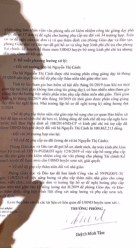 Giải trình về một số vấn đề báo chí phản ánh về thực hiện chế độ phụ cấp đối với nhà giáo của ông Huỷnh Minh Tâm.